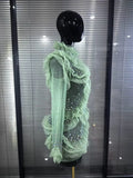 Women Long Sleeve Sexy Mesh Ruffles Bodycon Mini Dress See Through Celebrate Nightclub Party Bar Singer Birthday Wear