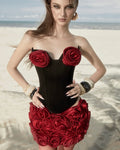 Women's Red Corsage Tube Top + Bud Skirt Set Glam Luxury Fashion Hot Party Evening Performance Dress Robe Femme Chic Et Élégante