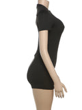 Letter Print Fashion Romper Women Body-Shaping  o-Neck Mini Sleeve Tight Peach Hip Casual Simple Workout Playsuits