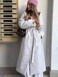 Detachable Triangle Shawl Long Puffer Coat Stand Collar Waist Tie Belt Button Solid Loose Women Coats 2026 Winter Commute Outfit