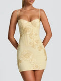 Hot Girl Spaghetti Strap Mini Dresses for Women Square Collar Sleeveless Fish Bone Tunic 3D Decoration Dress Female