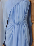Light Blue Ruched Bodycon Mermaid Maxi Dress for Women for Cape Sleeve Design Draped Skirt for Red Carpet Award Ceremonies