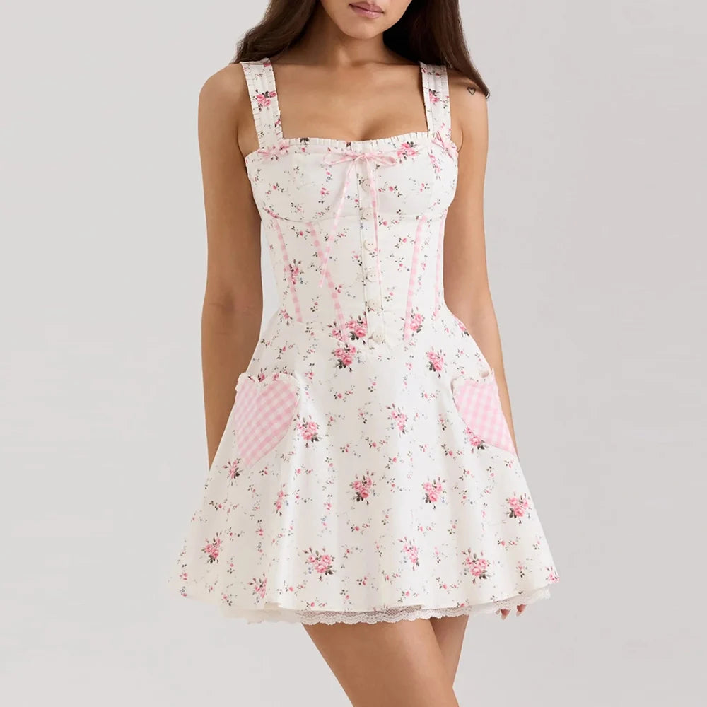 Hit Color Slimming Mini Dresses for Women Square Neck Sleeveless High Waist Temperament Mini Dress Female