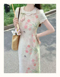 Olive Girl Romantic Qipao for Ren Faire 2026 Garden Wedding Fairycore Photoshoot Everyday Wear S-XXL XS-3XL Plus Size Romantic Cottagecore Garden Party Editorial Not Costume Qipao Cheongsam Chinese Dress Chinese Heritage Fashion Women