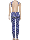 Hottie Polka Dot 2-Piece Set Women Halter Chest Wrapped Backless Top+Ruched Peach Hip Pants Stretch Skinny Clubwear