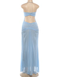 Sexy See Through Dress Women Sexy Halter Chain Backless Irregular Ruched Patchwork Vacation Birthday Party Clubwear