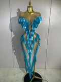 Sparkly Diamonds Pearl Transparent Mesh Long Dress Women Evening Party Birthday Wedding Gown Celebrity Sexy Stage Outfit