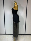 High Quality Black Design Sleeveless Rhinestone Top Hot Diamond Skirt Suit Evening Party Dress Nightclub Luxury Birthday Gown