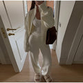 Women Solid Turtleneck Cable Knit Sweater Wide Pants 2 Piece Set Long Sleeve Half Zip Pullover 2026 Casual Loungewear Suit