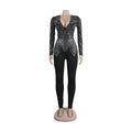 Sparkle Black Rhinestone Long Pants Jumpsuits Womens Autumn Long Sleeve Crystal Rompers Nightclub Outfits Clubwear