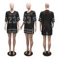 Fashion Sheer Netting Fishnet Fabric See Through T-Shirt Sexy Rhinestone Number Tee Top for Women Summer Streetwear Shirts