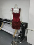Sexy Sequin Patchwork Sling Mini Dress Women Chic Off-shoulder Backless Waist Cinching Slim Short Dresses Lady Club Party Gowns
