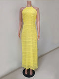 Fashion Backless Ruched Long Dress For Women Halter Lace Up Sexy Ruffle Dress Loose Female 2025 Summer New Vacation Dress