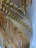 Luxury Sparkly Diamonds Tassels Sexy Mesh See Through Dress Women Evening Birthday Party Nightclub Bar Singer Stage Costumes