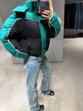 Black White Color Block Puffer Jacket Womens Zip Up Oversized Loose Fit Warm Coat Fall Winter Streetwear Daily Trendy Outerwear