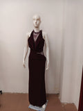 Elegant Red Brown Lace Patchwork Long Dress Women's Turtleneck Draped Collar Dresses Evening Party Wedding Guest Summer White
