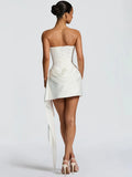 Elegant White Strapless Mini Dress For Women Luxury Corset Ribbon Ruched Short Curvy Dresses Pink Birthday Wedding Guest Summer