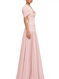 Chic Pink 3 Piece Set for Women Beaded Bow Cape Sleeve Strapless Corset Top High Waist Pleated Floor Length Skirt for Party