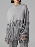 Minimalist Tassel Women Sweaters Round Neck Sleeveless Elegant Loose Sweater for Party Social Occasion Fashion New