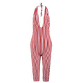 Stripe Print Playsuit Women Sleeveless Backless Halter Bandage Skinny Sexy Clubwear Activity Fitness Workout Romper