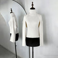 Women's Ribbed Knit Turtleneck Cutout Shoulder Halter Vest Long-Sleeved Shawl 2-Piece Set Slim Y2K Sexy Street Autumn Top