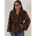 Multi Color Faux Fur Wide Lapel Belted Wrap Jacket Trendy Luxury Long Sleeve Soft Plush Winter Party Daily Office Outerwear 2026