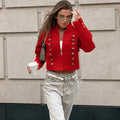 Women Double-Breasted Stand Collar Cropped Jacket Long-Sleeved Solid Zipper Metal Button Fashion Street Coat Autumn Winter