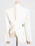 Solid Hollow Out Casual Irregular Blazers For Women Notched Collar Long Sleeve Spliced Button Temperament Blazer Female New