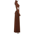 Sexy Backless Long Dress For Women Turtleneck Evening Party Ruched Dress Elegant Solid Long Sleeve Streetwear Maxi Dress