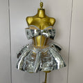 Sexy Stage Performance Costume Two Piece Set Silver Sequins Rhinestone Fancy Outfit Women Backless Shiny Birthday Party Dresses
