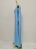 Luxurious Blue Diagonal Collar Sheer Mesh Maxi Dress for Women Off One Shoulder Cape Sleeves Ruched Waist for Dinner Party