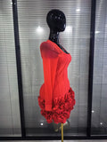 Black Red Color Women Long Sleeve Sexy O-Neck Bodycon Mini Bandage Dress Florals Celebrate Evening Party Nightclub Outfit
