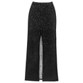 Sexy Mesh Rhinestone Bodycon 2 Pieces Set for Woman Outfits Solid Round Neck Sleeveless Crop Top + Skirt Female Clubwear