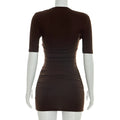 Sexy Slim Ruched Dress Women Cross-Ruched Short-Sleeve Solid Bodycon Dress 2026 Summer New Party Club Fashion Short Dress