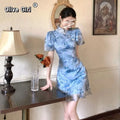 Sexy Dress Qipao Sleeveless Cheongsam Blue Summer 2025 Young Style Girl Slim Chinese Improved High-end Temperament Long Style