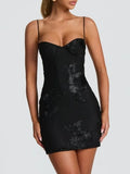 Hot Girl Spaghetti Strap Mini Dresses for Women Square Collar Sleeveless Fish Bone Tunic 3D Decoration Dress Female