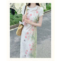 Olive Girl Romantic Qipao for Ren Faire 2026 Garden Wedding Fairycore Photoshoot Everyday Wear S-XXL XS-3XL Plus Size Romantic Cottagecore Garden Party Editorial Not Costume Qipao Cheongsam Chinese Dress Chinese Heritage Fashion Women