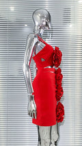 Summer 3D Bud Glam Hollow Red Suspender Dress Fashion Hot Party Performance Evening Gown Show Costumes Abito Da Cerimonia Donna