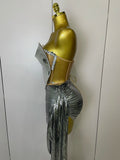 Sparkly Gold Sequin Sexy Top Two Pieces Set 2025 Women Celebrate Party Birthday NightClub Performance Dancer Show Stage Outfit