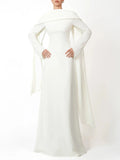 Evening Dresses Long Sleeves O Neck Slim Maxi 2026 Women Dinner Party Gowns With Shawl Pearls Elegant Wedding Robes Lady