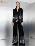 Autumn Slim Women'S Suit Set Fashion 2025 New Double-Breasted Blazer & Wide-Leg Pants Set Winter Solid Chic Outfit