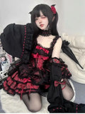 Olivegirl Black and Red Lolita Dress JSK Sweet Hotsweet Iolita Dress Cute Anime Cosplay Female Dress Birthday Party Party