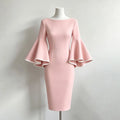 Women's Slim O-neck Midi Dress for Women Flared Sleeves Bodycon Dress 2026 Stylish Contrast Trims Elegant Party Dress