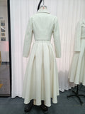 Elegant Bridesmaids White Two Piece Set for Women Lapel Pearl Accent Crop Jacket A Line Midi Skirts Suit for Formal Events