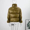 Stand Neck Glossy Surface Padded Cotton Short Coat Women Full Sleeve Thicken Pockets Jackets Coat Female Winter Chic Streetwear