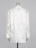 Ink Splashing Print Fashion Blazer for Women Notched Collar Long Sleeve Hollow Out Design Loose Coat Female Autumn