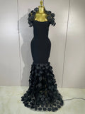 Women Elegant Flower Lace-Edged Sleeveless Bodycon Long Bandage Dress Sexy Evening Party Birthday Prom Formal Wedding Guest Gown