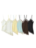See Througth Lace Edge Tank Tops for Women V Neck Sleeveless Pathwork Hollow Out Sexy Fashionable Vest Female New
