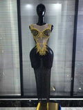 Women Singer Concert Model Catwalk Diamond Long Dress Sexy Transparent Stage Costume Birthday Evening Celebrate Photo Shoot Gown