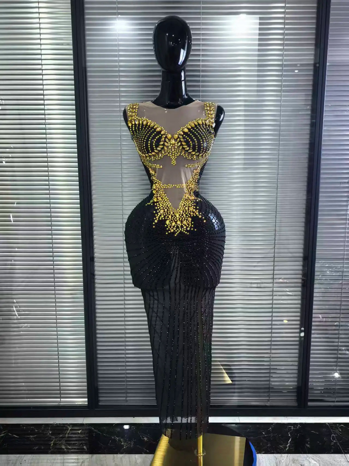Women Singer Concert Model Catwalk Diamond Long Dress Sexy Transparent Stage Costume Birthday Evening Celebrate Photo Shoot Gown